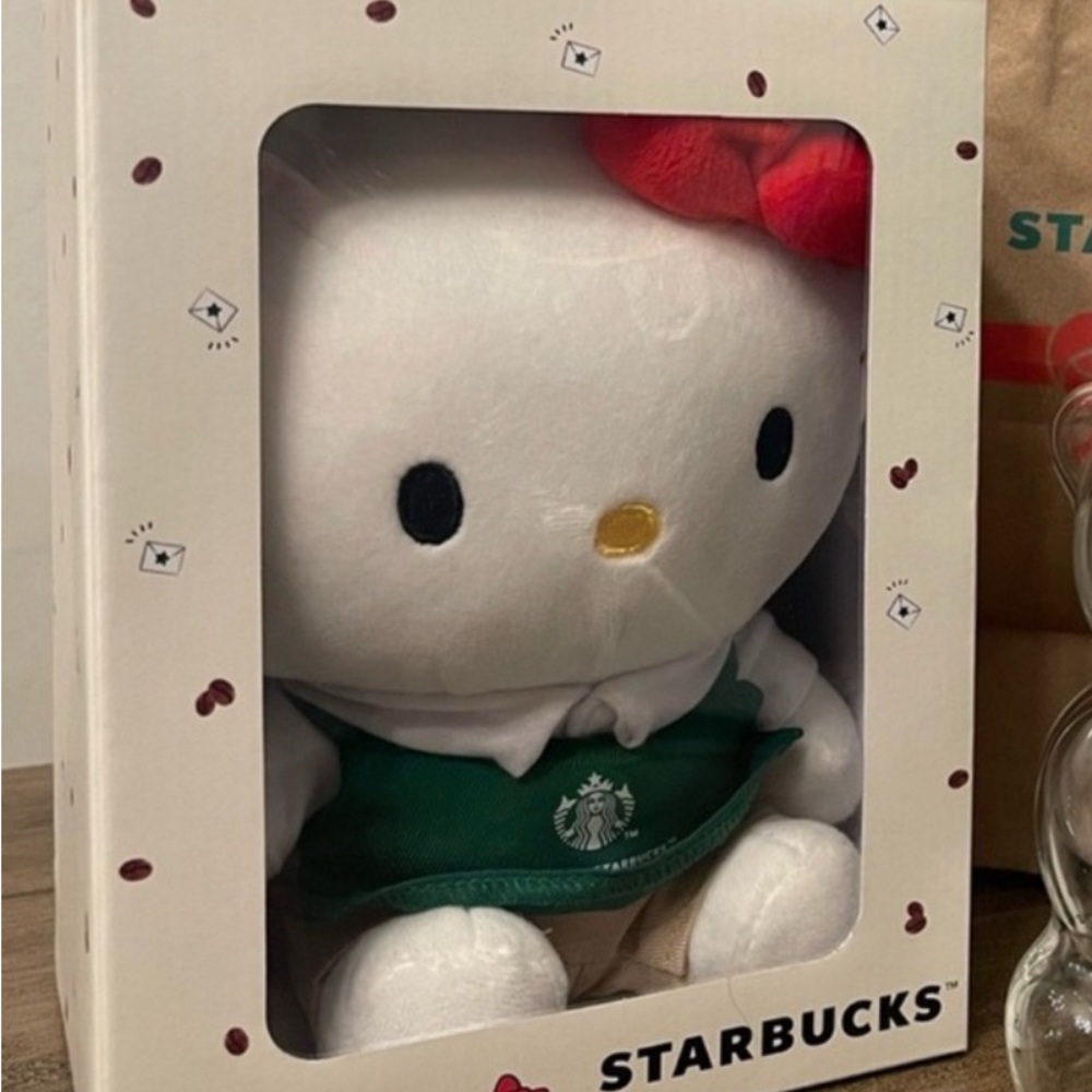 Starbucks Hello Kitty Plush with Red Bow and Green Apron